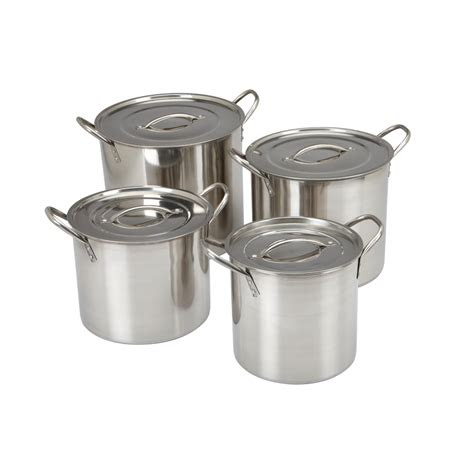 Brushed stainless steel finish creates a contemporary look. 4 Pc Stainless Steel Stock Pot Set