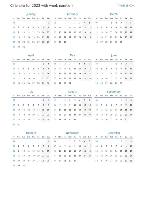  calendar for 2023 with weeks print and download calendar