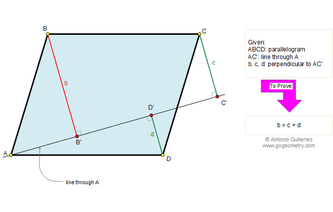 Problem: Parallelogram, Exterior line, Perpendicular lines