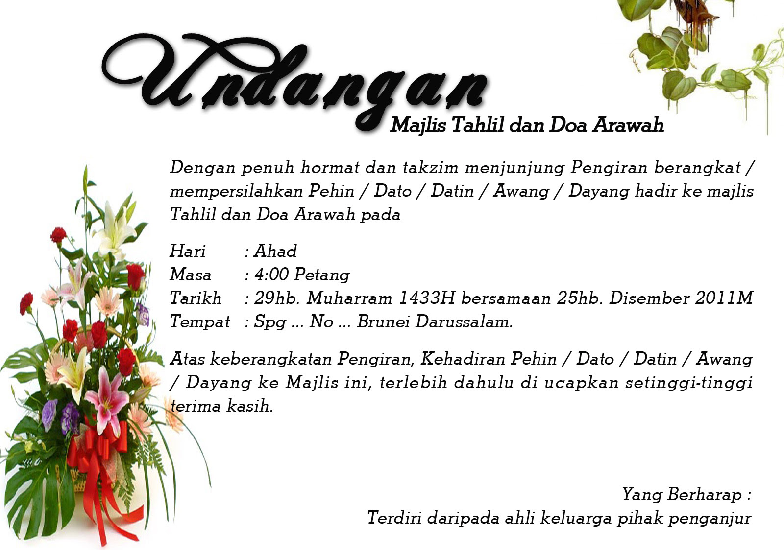 Contoh Undangan Makan Malam - Contoh Isi Undangan