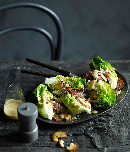 Cos and parmesan salad with warm anchovy dressing - Gourmet Traveller