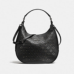 HARLEY HOBO WITH FLORAL STUDS - COACH f55632 - ANTIQUE  NICKEL/BLACK