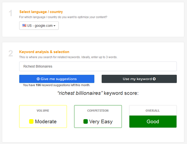 keyword analysis and selection