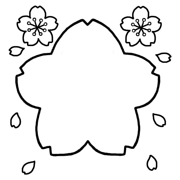 さくら1 白黒 サクラ 桜 花 枠 ふきだし 無料イラスト素材