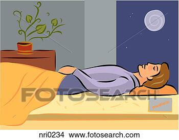 ... on a medium firm mattress at night, side view View Large Illustration