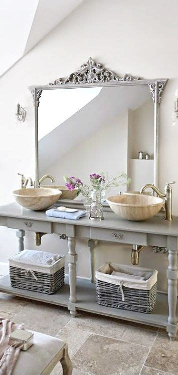 Worktop finishes such as marble and an assortment of wood grains are popular. 29 Vintage And Shabby Chic Vanities For Your Bathroom