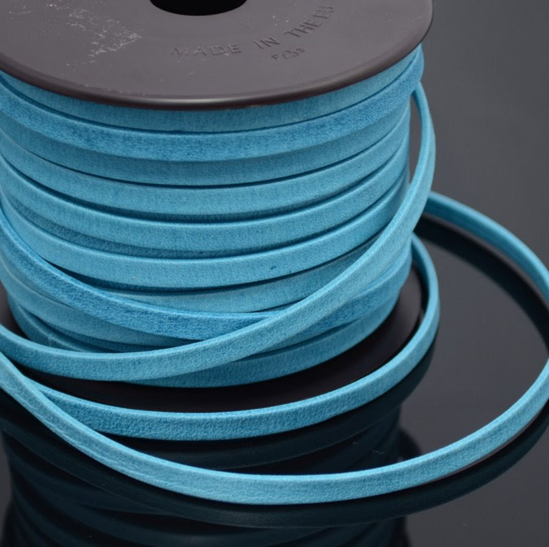 s36723 Stringing - 5 mm Flat Leather Suede - Turquoise (Inch)