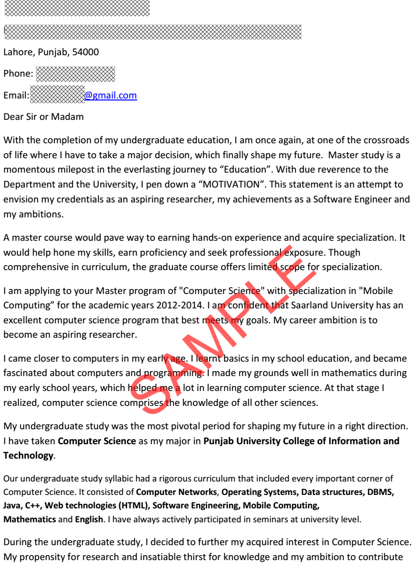 Masters Degrees: Motivation Letter For Masters Degree