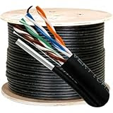 Cat5e, 350 Mhz, UTP, UV Jacket, Outdoor, CMX, Messenger, 1000ft, Black, Bulk Ethernet Cable, Wooden Spool