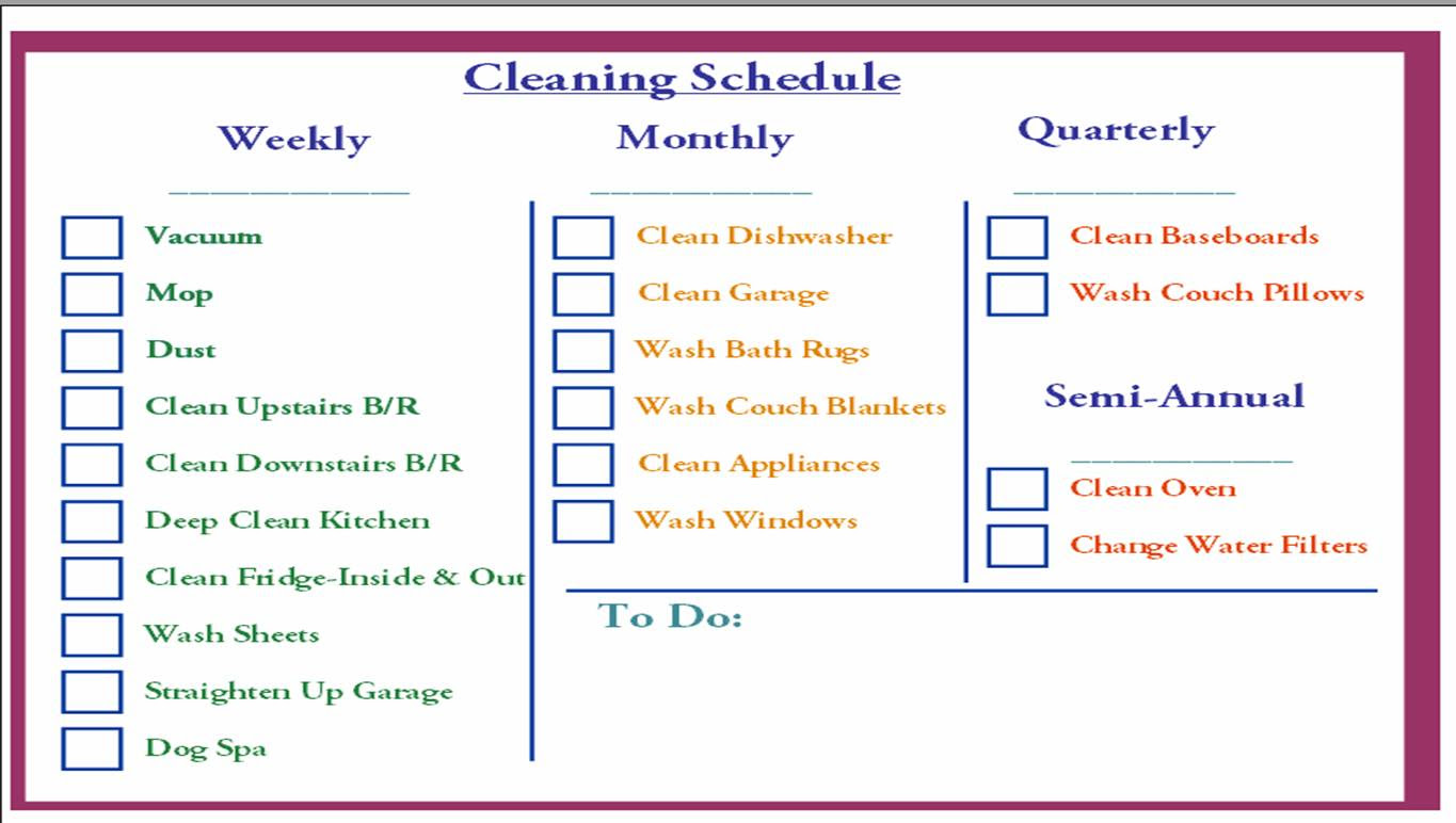 Daily Cleaning Schedule Checklist