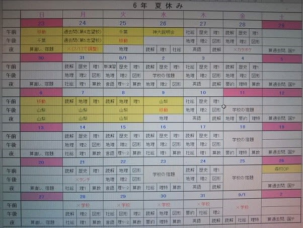 夏休みの学習カレンダー 賢い子に育てたい 家庭学習で中学受験18 受験終了