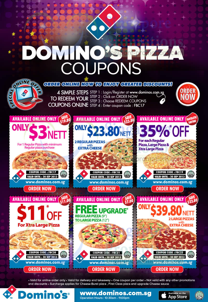 Domino’s Pizza Delivery Discount Coupon Codes 6 – 30 Sep 2013