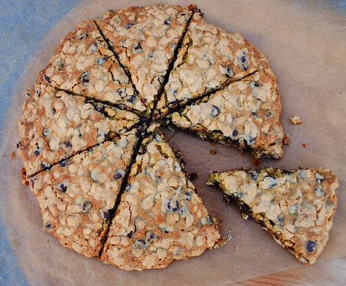 Oatmeal Choc Chip Pizza Cookie sliced