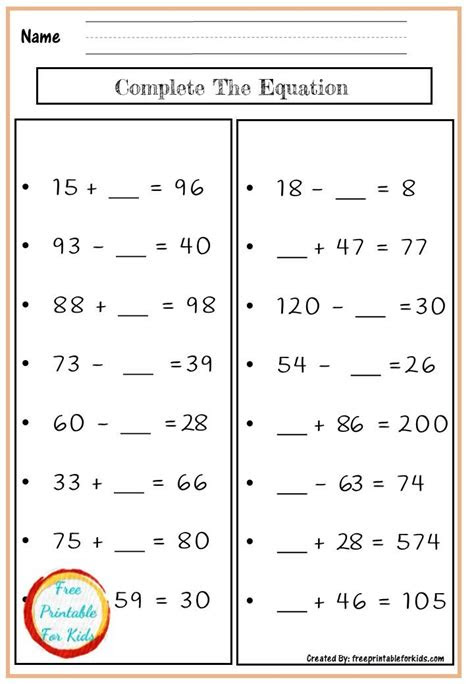  complete the equation for grade 3 in 2021 math practices kids