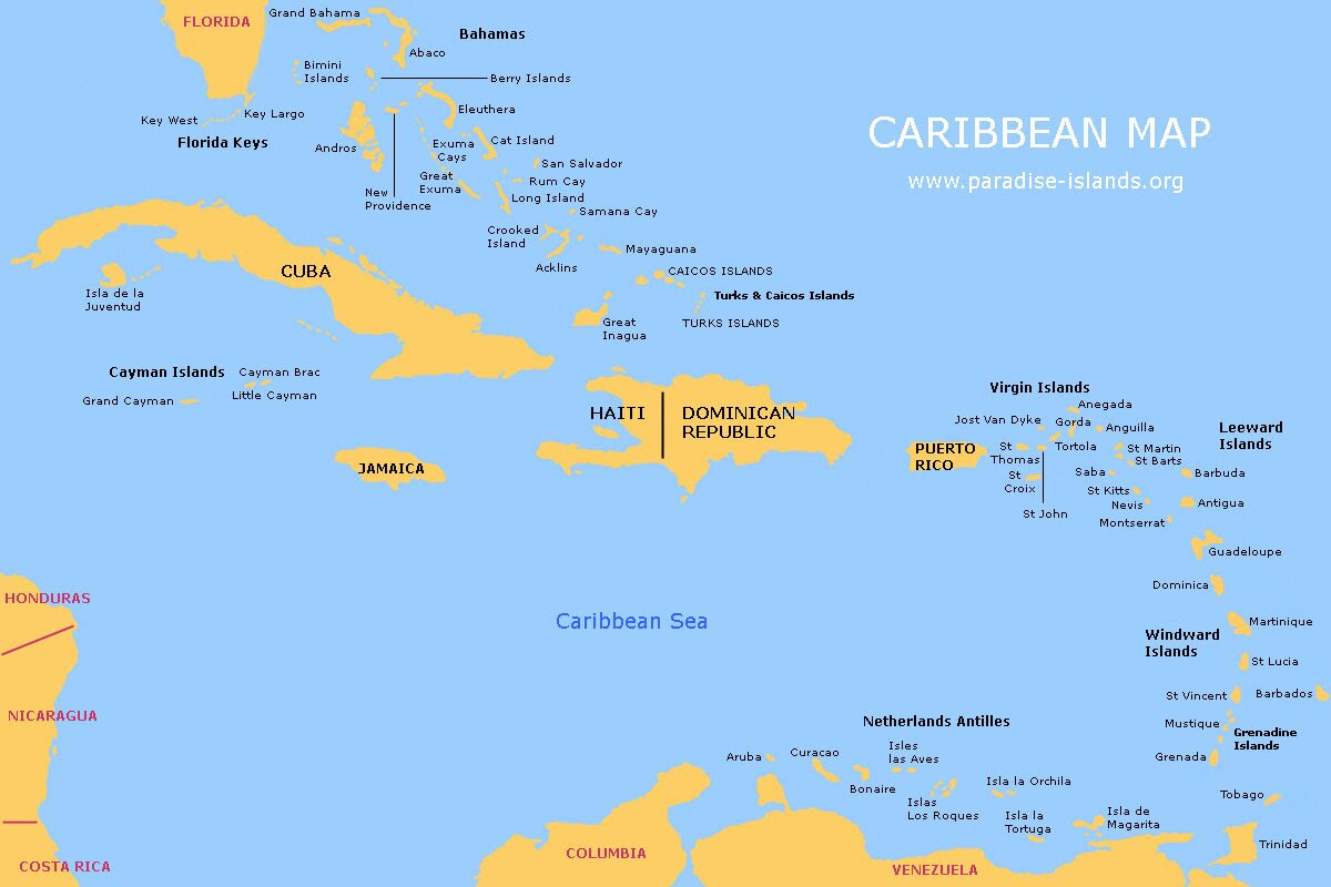 Caribbean Sea Map Islands Caribbean Map | Free Map of the Caribbean Islands