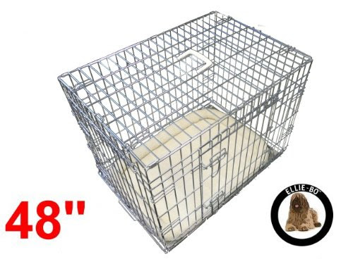 Ellie-Bo Silver 48 inch XXLarge Deluxe 2 Door Folding Dog Puppy Cage with Faux Sheepskin Bed