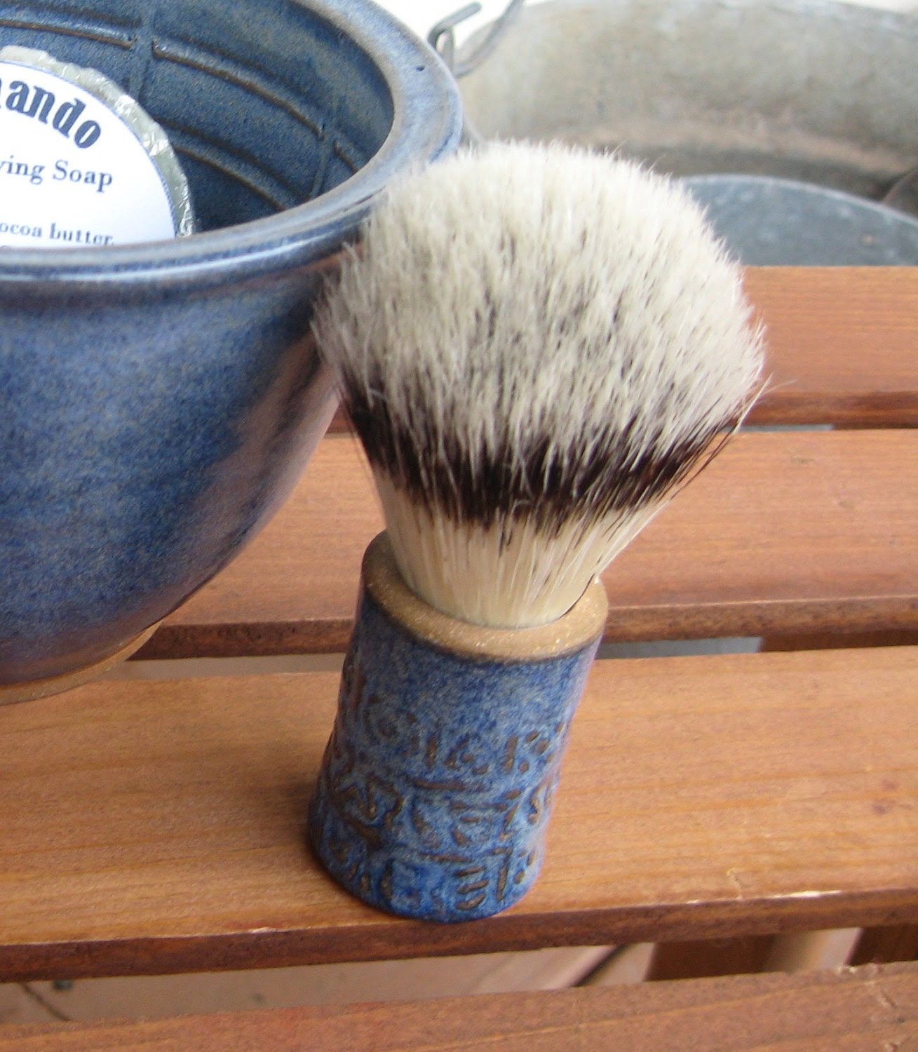 Mens Textured Shaving Brush Cobalt Blue READY TO SHIP