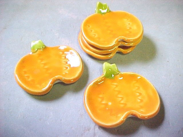 Cute Orange Pumpkin Tea Bag Holder Handy Little Spoon Rest  Fall Thanksgiving Decorative Green TopKnot - potterybyAnita