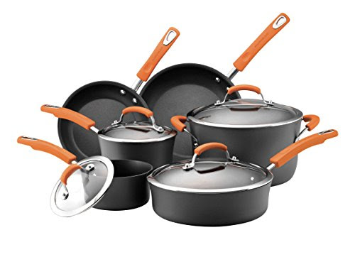 Rachael Ray Hard Anodized II Nonstick Dishwasher Safe 10-Piece Cookware Set, Orange
