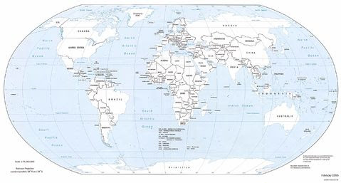 political map of world black and white. World political map 1995