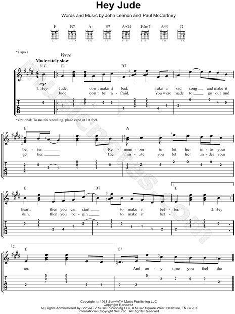 beatles hey jude guitar tab   major