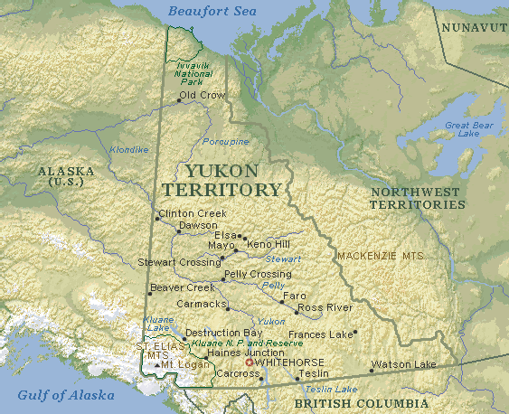 gold rush map. Map of Yukon Territory.