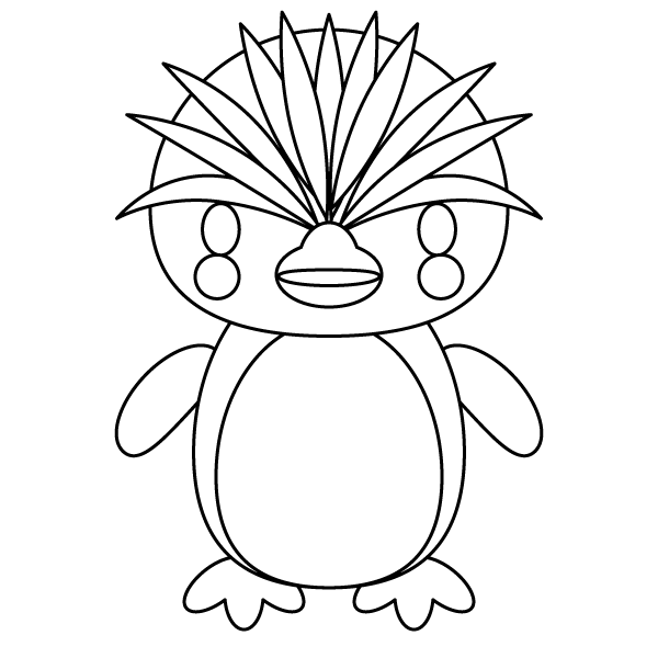 塗り絵に最適な白黒でかわいいイワトビペンギンの無料イラスト 商用フリー オイデ43