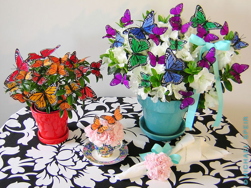 Butterfly Bush Centerpiece wedding low centerpiece butterflies azaleas 