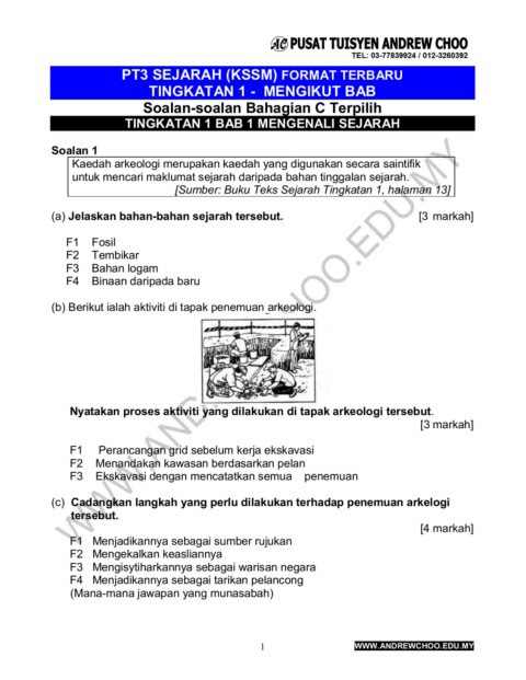 Tingkatan 1 Sejarah Contoh Soalan Bahagian C Kssm 2019