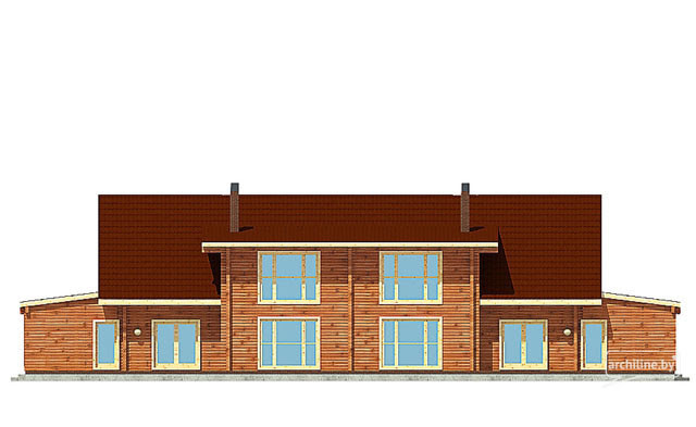 Wooden house made from dried profiled for two families, individual
