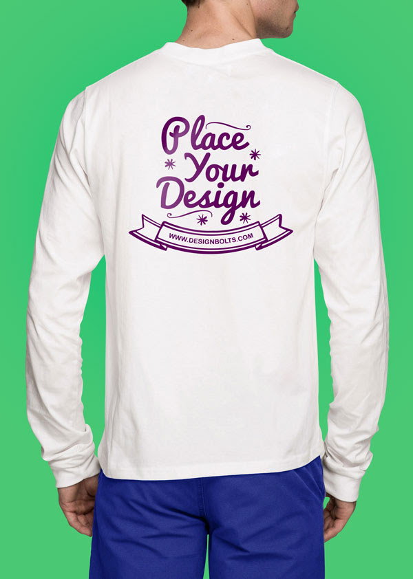 Download Free White Long Sleeves T-shirt Mock-up Photoshop PSD File | Front & Backside - Designbolts