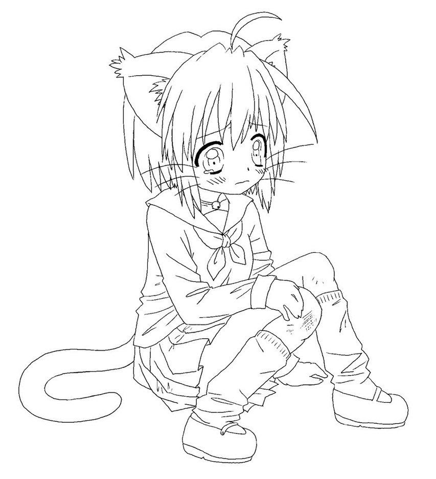 Anime Cat Girl Coloring Pages - Coloring Home