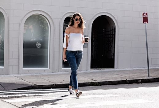 Le Fashion Blog Off Shoulder White Top Skinny Jeans Converse Via Harper And Harley 