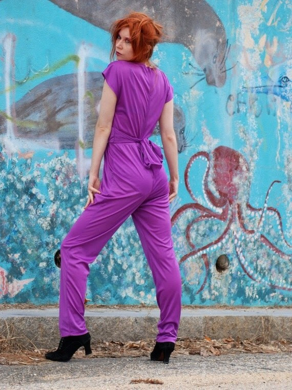 Vintage 60s 70s funky motown mod dancer purple bombshell  jumpsuit pantsuit Small to Medium