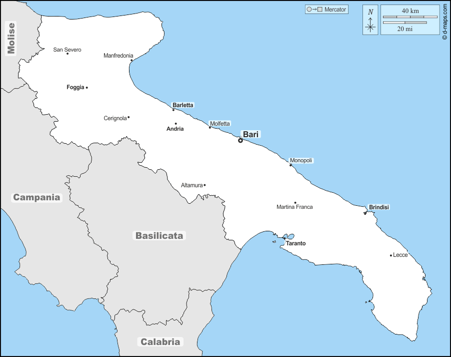 Puglia mappa gratuita, mappa muta gratuita, cartina muta ...