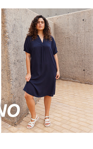 Vestido, mezcla de lino, oversize, cuello camisero, media manga