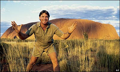 Steve Irwin in front of Uluru, once known as Ayers Rock