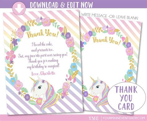 How it works · 1. unicorn thank you card unicorn party magical rainbow unicorn
