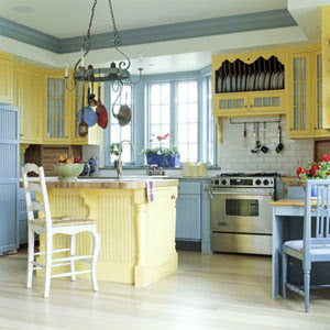 blue and yellow kitchen