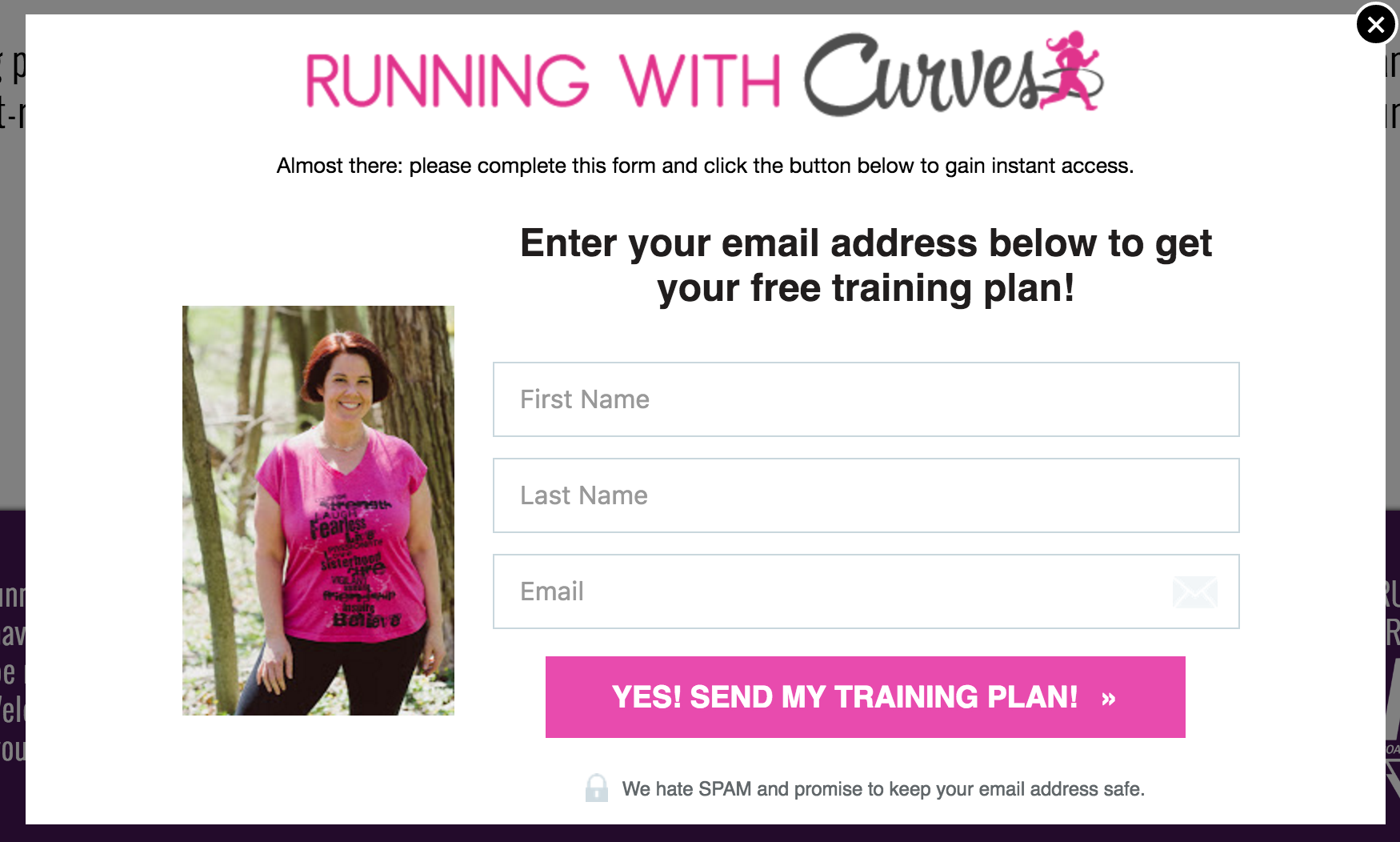 Not Your Average Runner Sign Up Form CTA