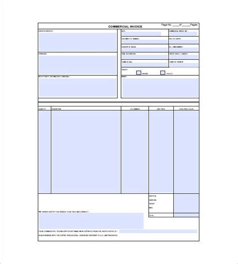  commercial invoice templates 16 free printable xlsx word samples