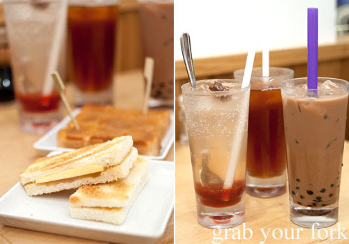 kaya toast, sour plum soda, teh o and milo pearls at toast box, marina bay sands singapore