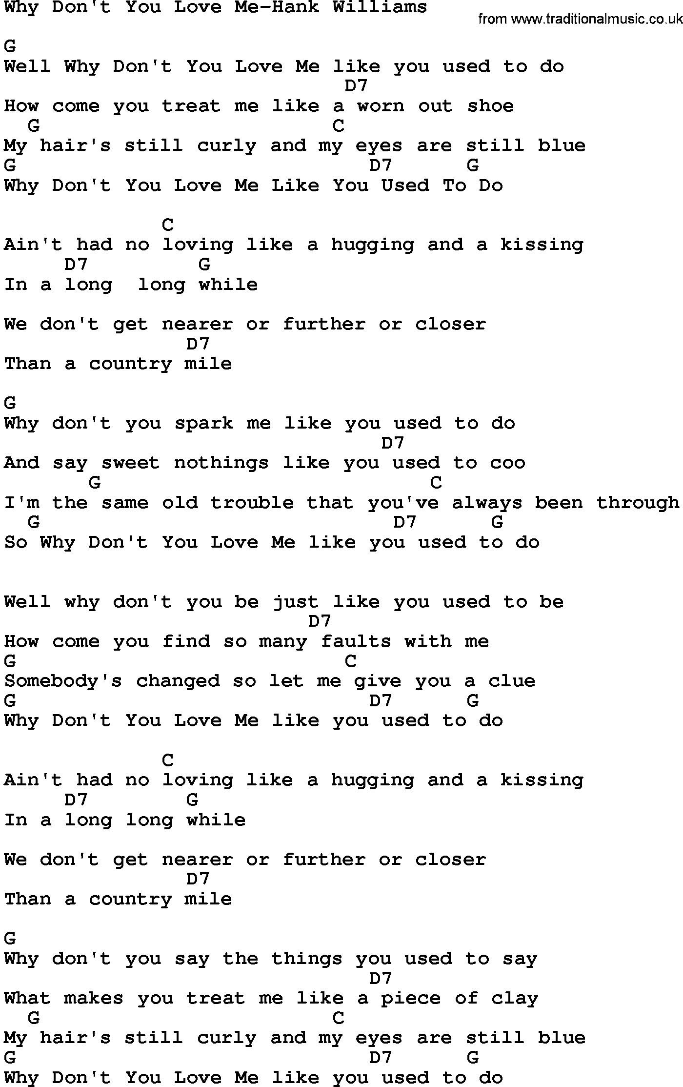 Country Music:Why Don't You Love Me-Hank Williams Lyrics and Chords