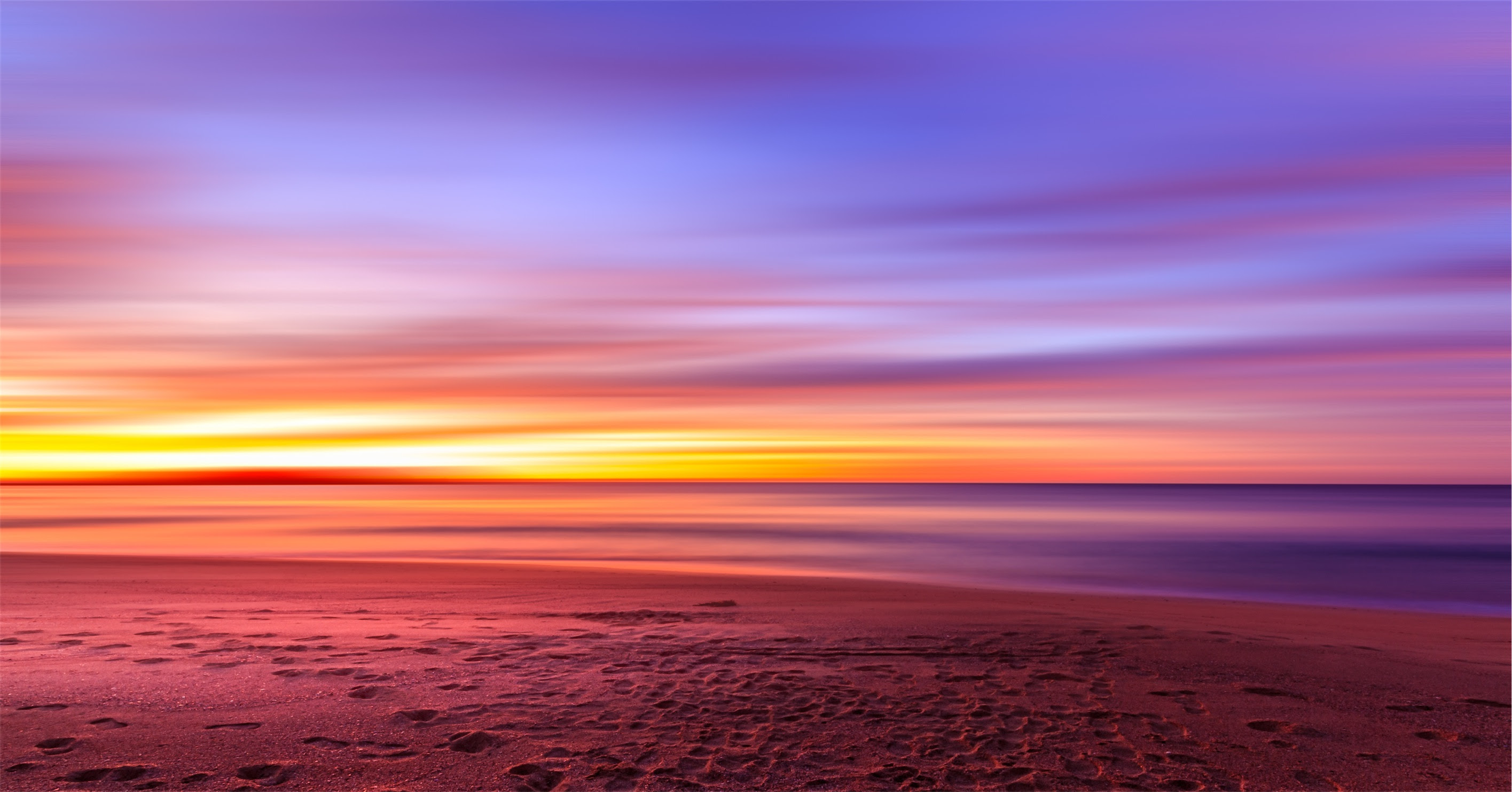 Purple Sky Beach Sunset Sand Footprints, HD Nature, 4k ...