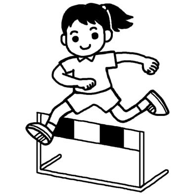ハードル1 陸上 部活動 クラブ活動 運動 学校 無料 白黒イラスト素材
