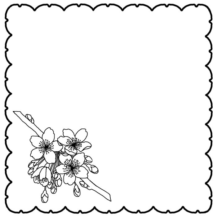 さくら4 白黒 サクラ 桜 花 枠 ふきだし 無料イラスト素材