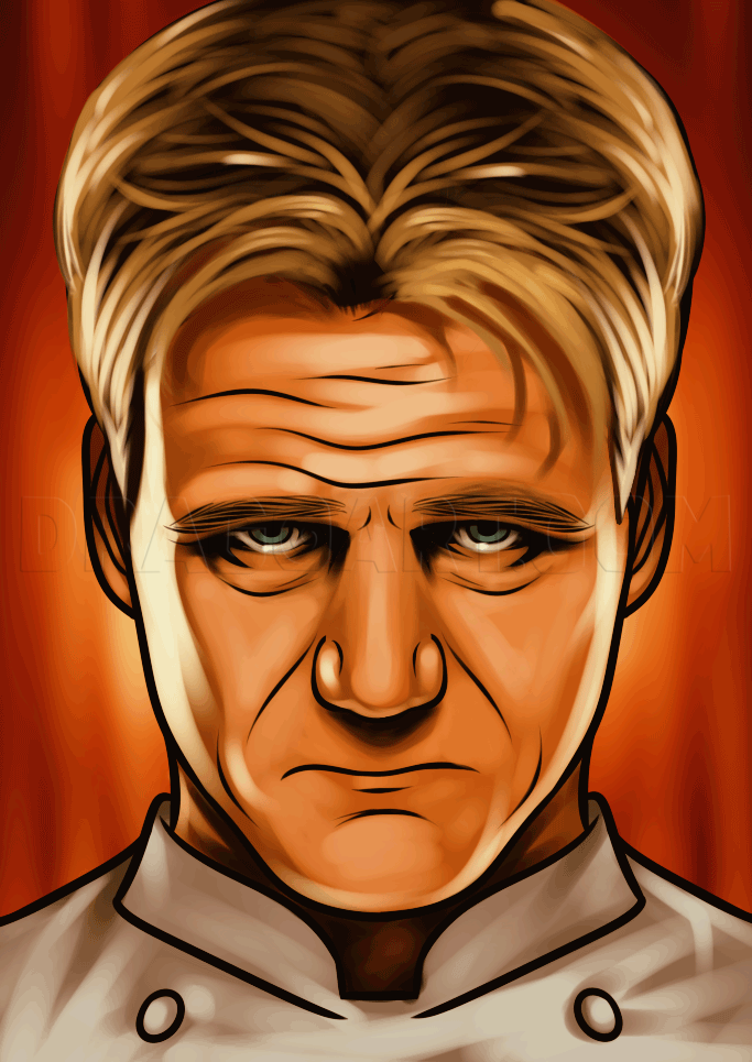 How to Draw Gordon Ramsay, Hells Kitchen, Step by Step 