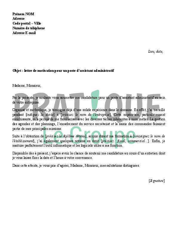 Lettre De Motivation Assistant Administratif  Employment Application