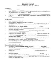 Charles Darwin Worksheet for 9th - 12th Grade | Lesson Planet