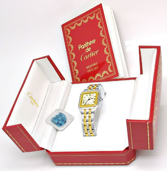 Original-Foto 4, CARTIER PANTHERE HERREN STAHLGOLD 2-STREIF TOPUHR NEUZ.